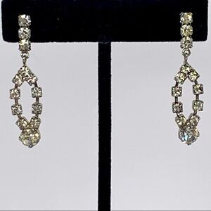 VINTAGE EARRINGS Pierced Ear posts Rhinestones Dangling Silver color OS fits all